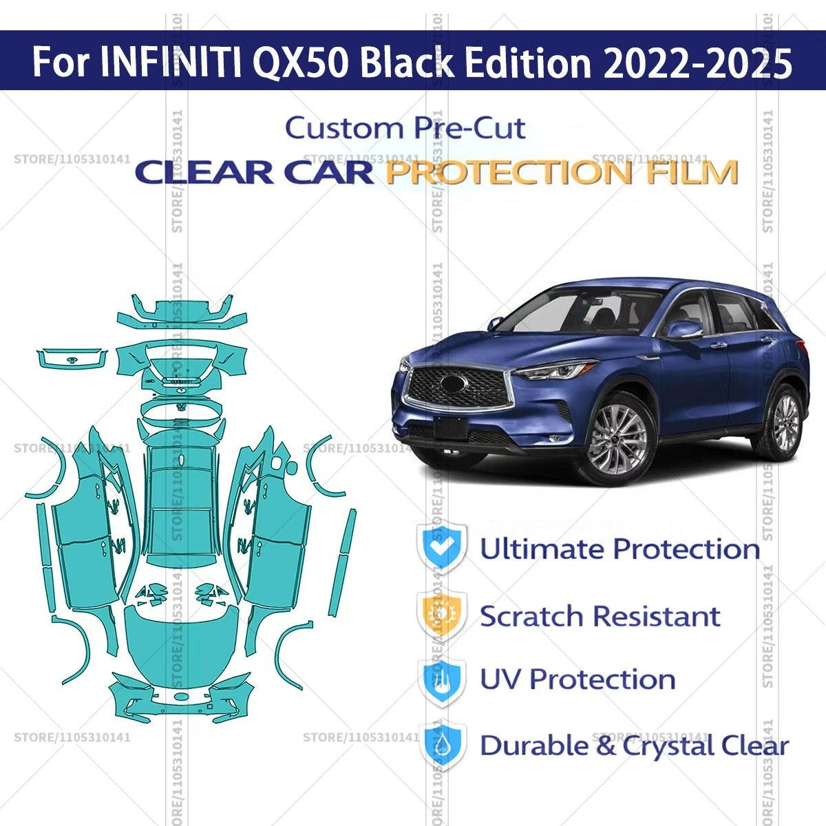 

For INFINITI QX50 Black Edition 2022-2025 Pre-Cut Paint Protection Film PPF Transparent Car Film Automotive PPF Full Vehicle