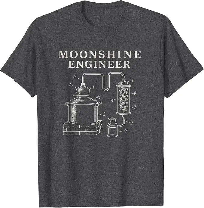 Patent Art Moonshine Engineer Drawing Print Moonshine T-Shirt Y2k Vintage Graphic Saying Tee Personalisierte Unisex-Kleidung Neuheit – Detail 9