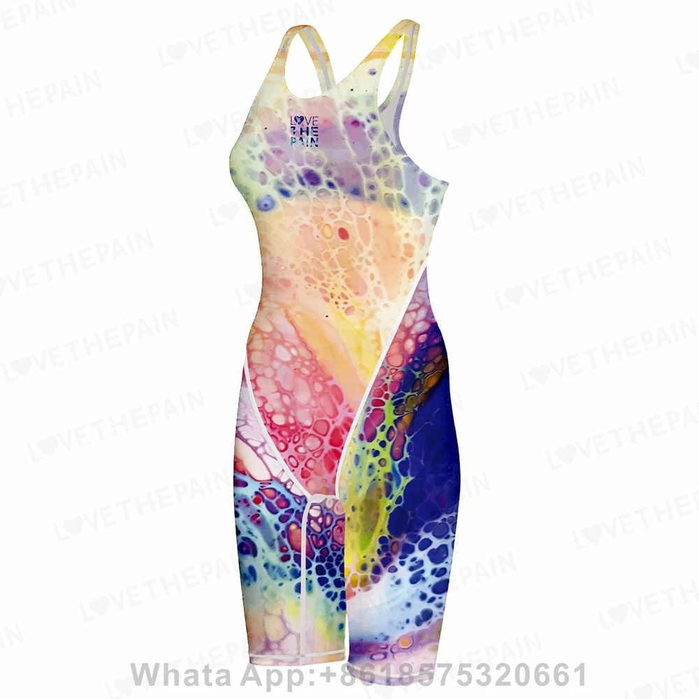 Love The Pain Girl's One Piece Swimwear Racerback Bathing Suits Multifunctional Comfort Knee-length Bodysuit Training Swim Wear