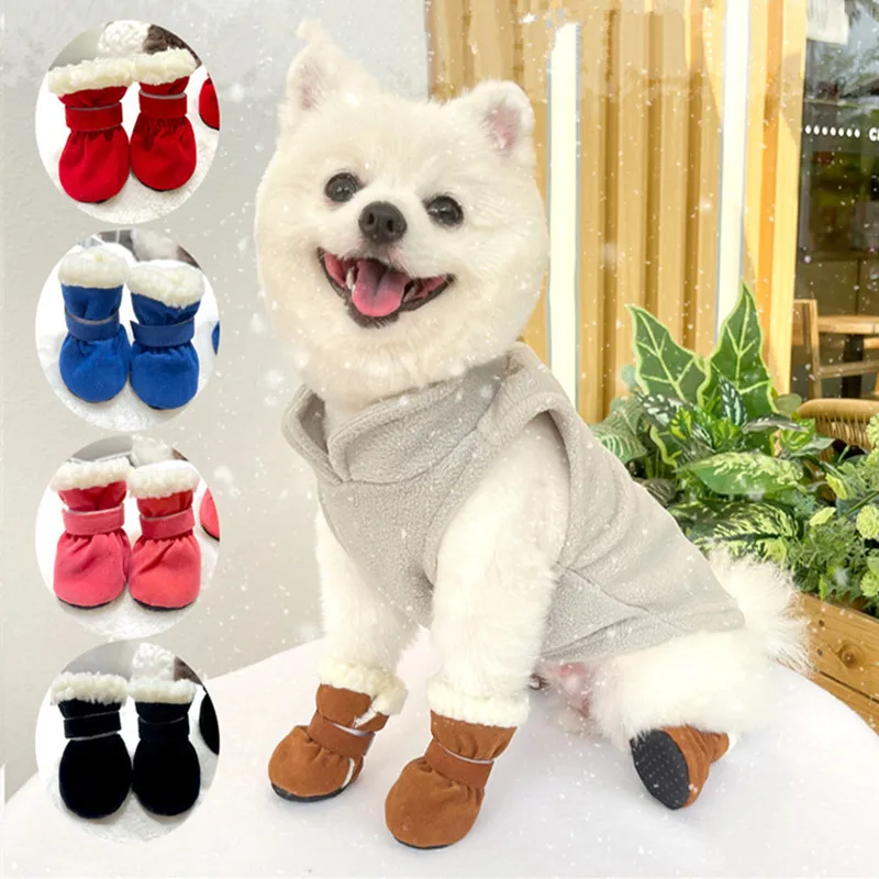 4pcs Dog Snow Boots for Winter Dogs Boots & Paw Protector Warm Puppy Booties Adjustable Pet Shoes for Small Medium Size Dogs