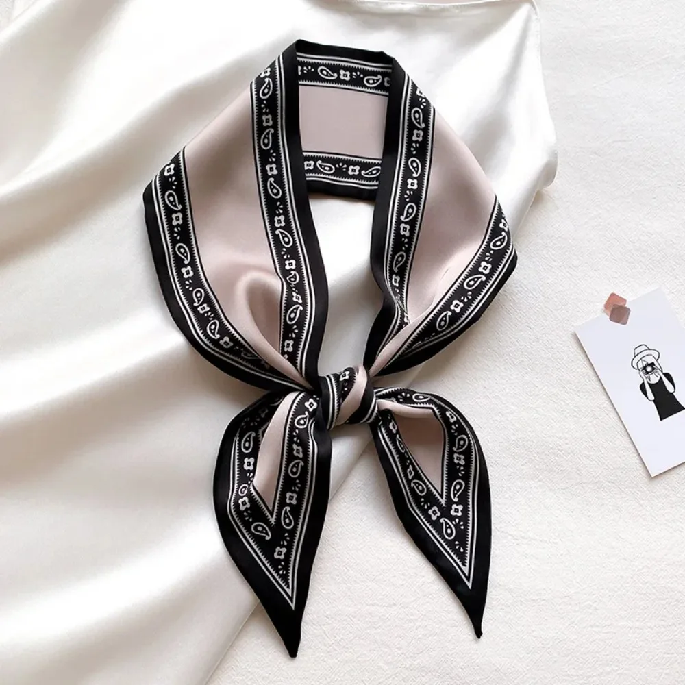 Design Print Silk Skinny Scarf Neck Hairband 2024 Spring Summer Fashion Small Handle Bag Scarves Decorate Accessories