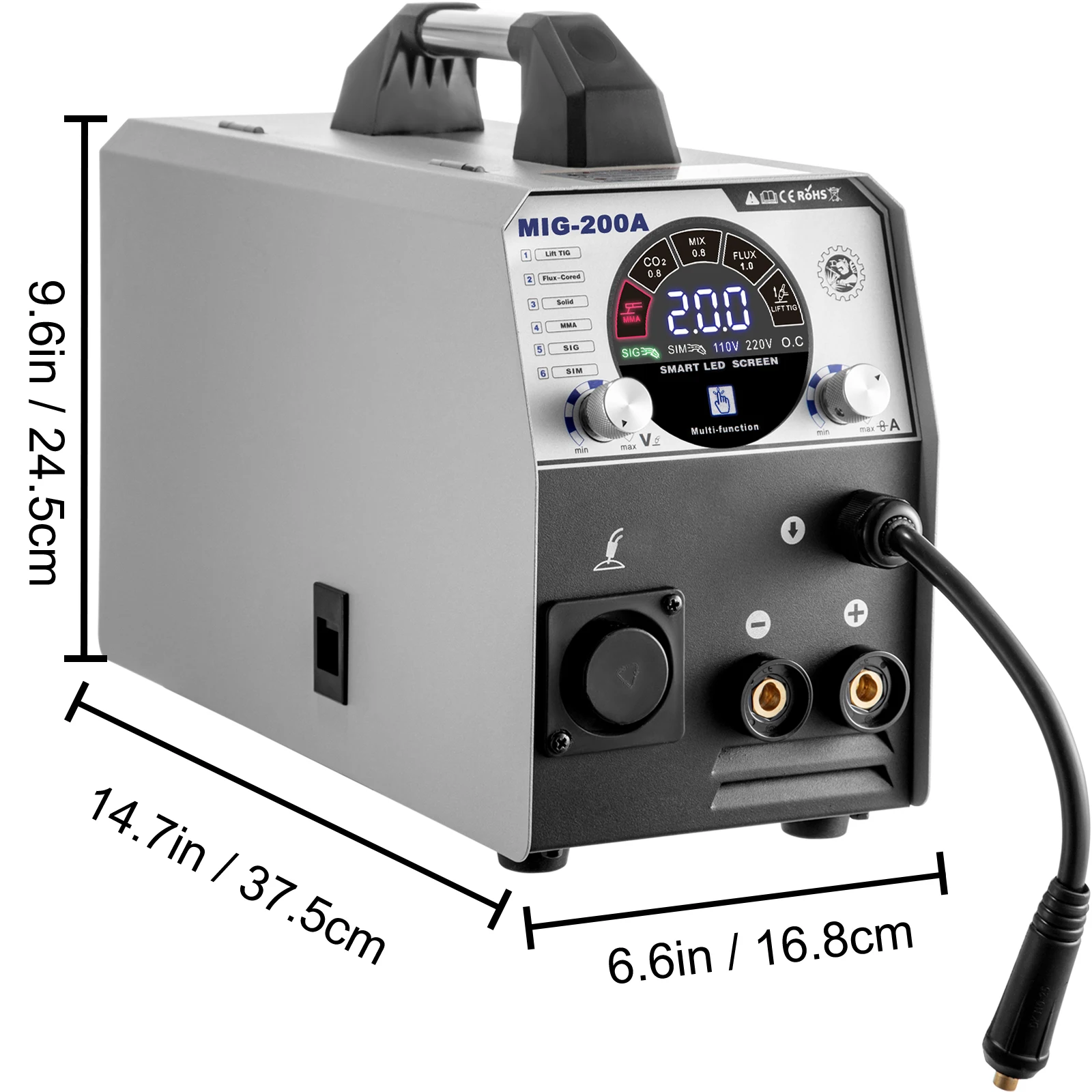 VEVOR 200A MIG Welder Flux Core TIG MMA saldatrice semiautomatica MIG-200A strumento di fabbricazione per riparazione di metalli in acciaio alluminio 6 in 1