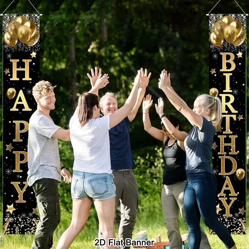 Türbanner zum 18./30./40./50./60. Geburtstag, 30x180cm, Schwarz-Gold, Polyester, Hängedekoration, „Cheers to Years“, Veranda-Schilder für Erwachsenen-Geburtstage – Detail 8