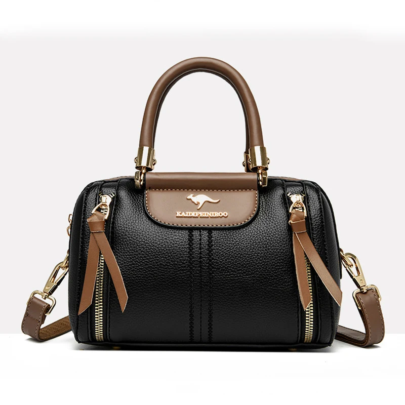 Simple Casual Women PU Leather Handbag Top Handle Satchel Lightweight Multi Layer Shoulder Purse For Student Commute Travel Dail