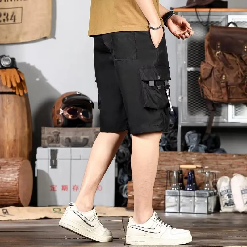 Workwear shorts for men\'s summer slim trendy Instagram fashionable and handsome with multiple pockets, loose fit, oversized pant