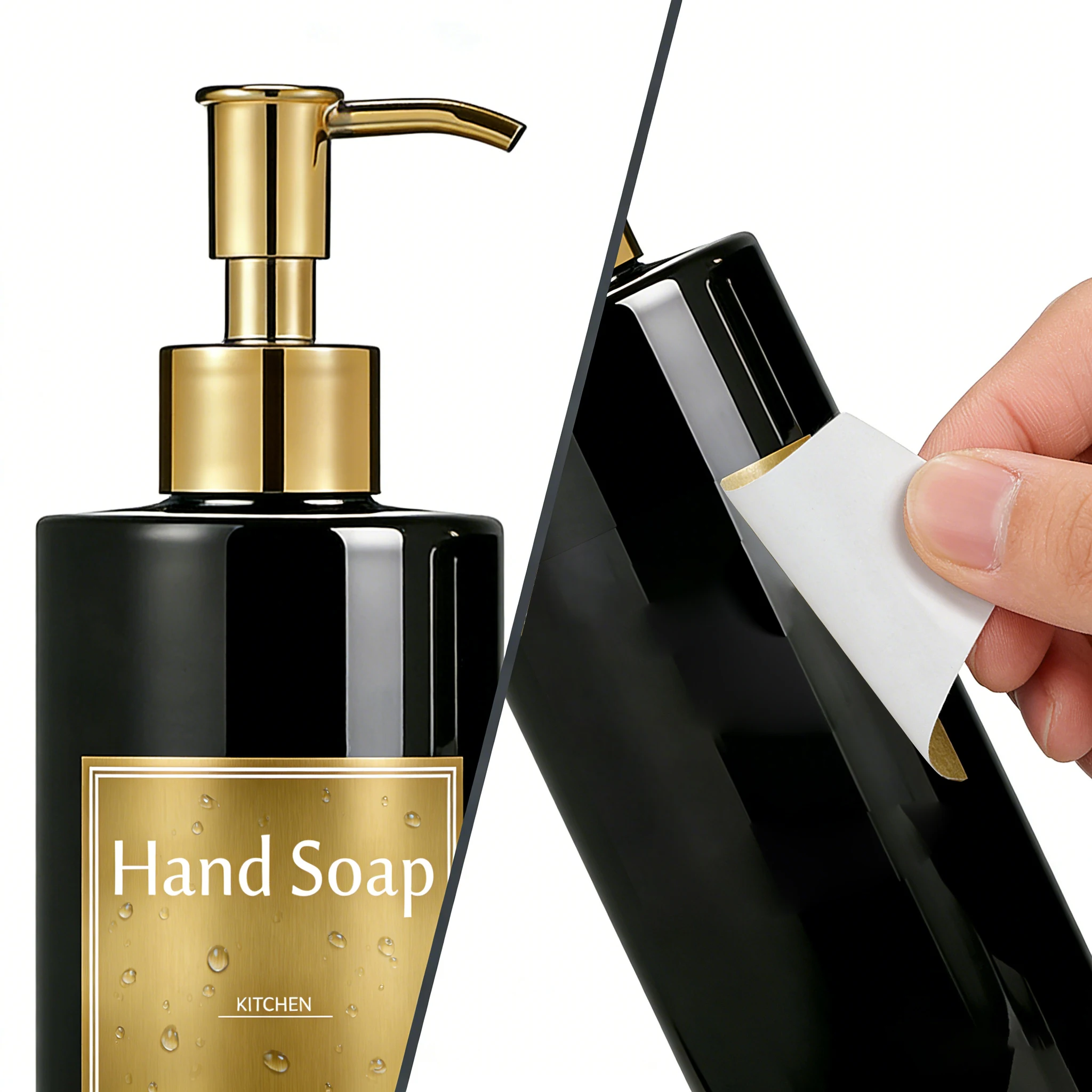 Black Gold Refillable Soap Dispenser, Bathroom Vanity & Kitchen Shampoo, Conditioner, Bodywash, Hand and Dish Soap Empty Bottle view 6