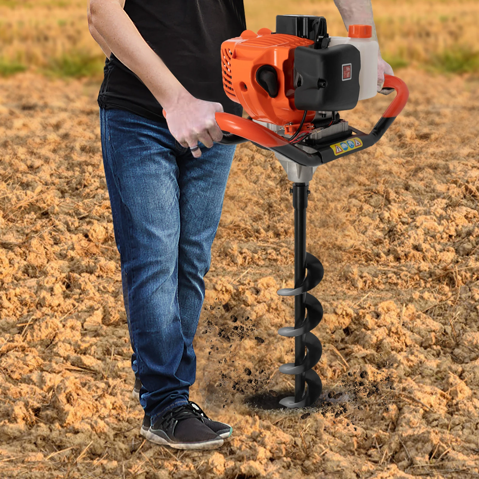 52cc 3個セット 1460W 2ストロークガソリン式アースオーガー フェンスポスト穴掘り機 グランドドリル & 1個の延長