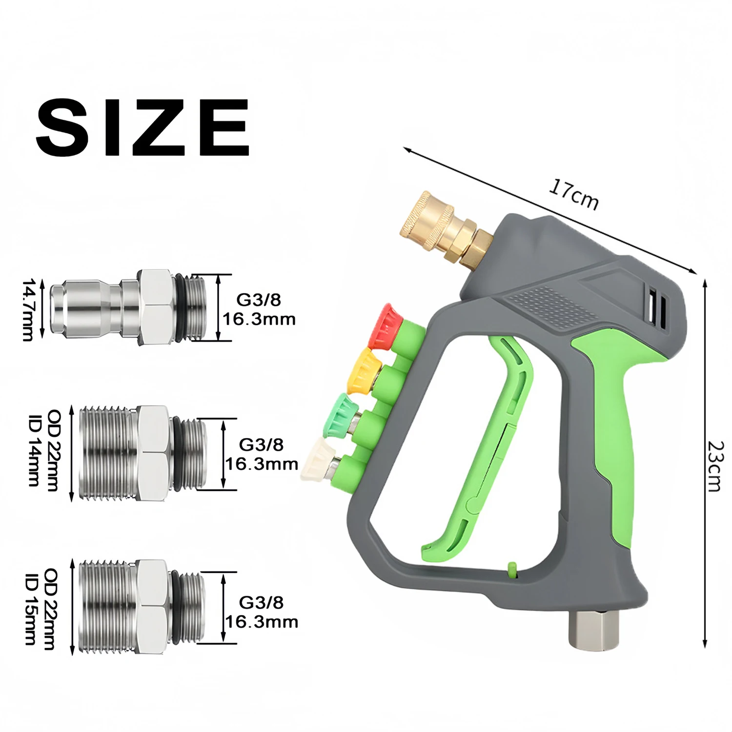 

Heavy Duty Short Car Wash Gun Rotating Anti-Tangle High Pressure 4-Color Nozzle Kit Home Use Professional Car Beauty Detailing