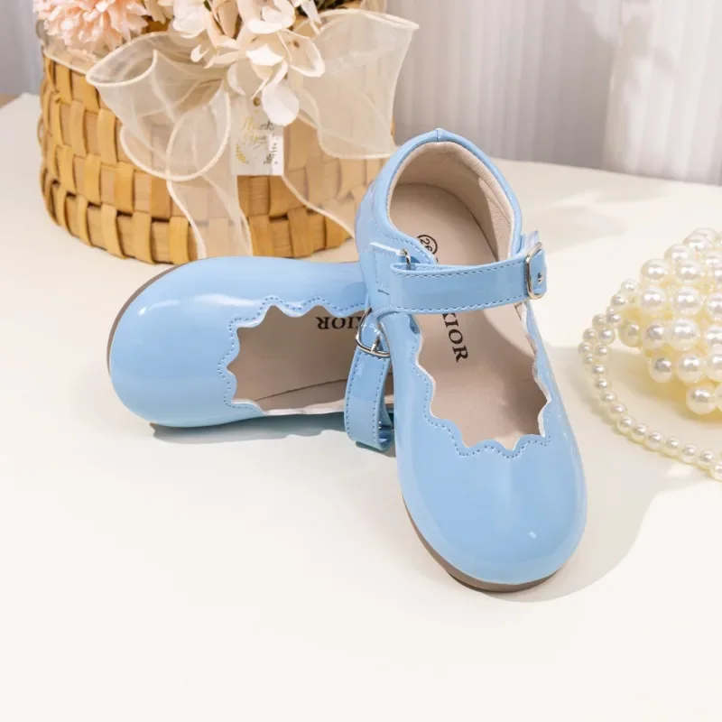 

Spring Autumn Little Girl Ballet Shoes New Wedding Party Children's Fashion Princess Leather Shoes Blue Versatile Kid Flat Shoes