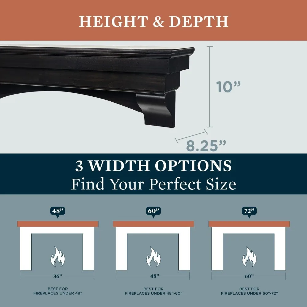 رف حائط خشبي ريفي إسبرسو 72 مع كوربل مقوس |   سالم ستايل مانتل