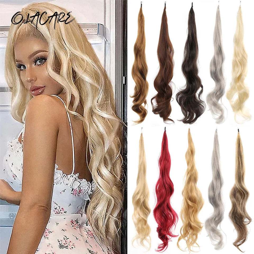OLACARE Wave Flexible Wrap Around PonyTail Long Fake Tail Hair Extensions for Women Synthetic Natural Wavy Hairpiece Pony Tail