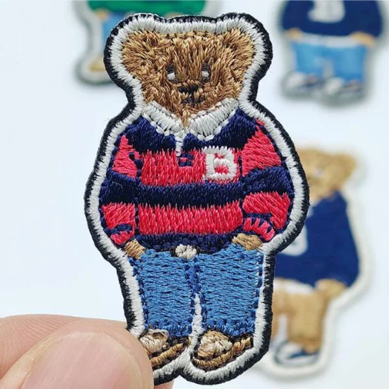 

Cute Wearing Sweater Bear Embroidered Patch Iron on Sewing Patch on Clothes Emblem Cartoon Bear Morale Badge Backpack Applique