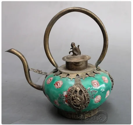 

Bronze ware, white copper-clad porcelain teapot, water kettle decoration, old objects collection, antique home crafts