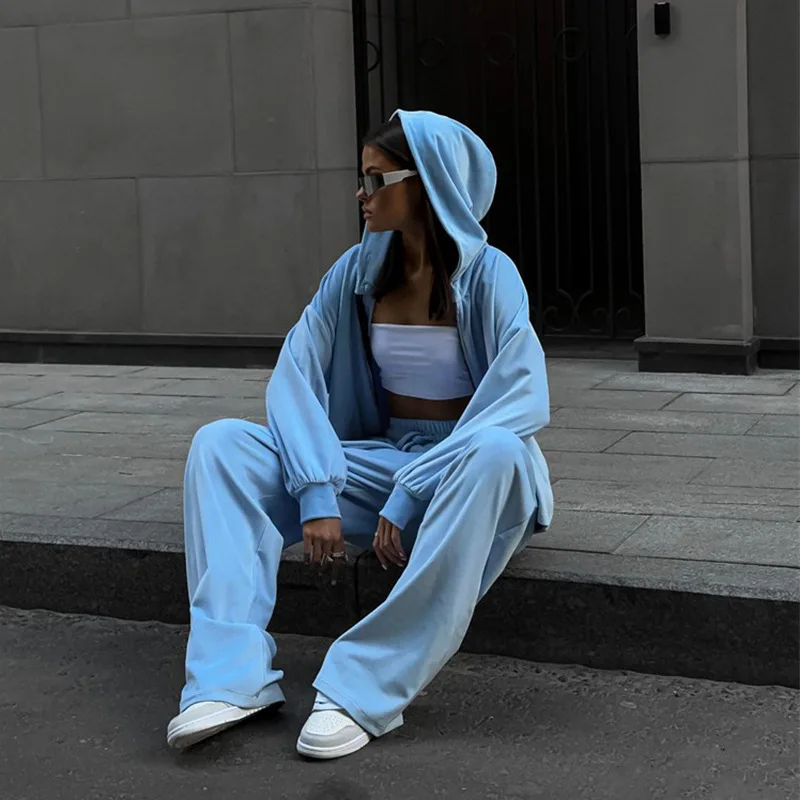 Spring Tracksuit Women Two Piece Set - Oversized Hoodie Sweatpants Solid Color Sportswear Suit Casual Sweatshirt Trouser Set view 2