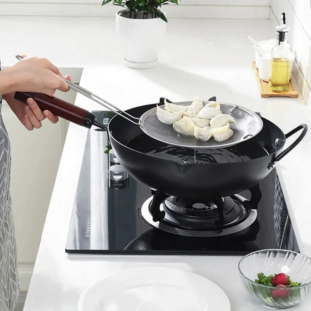 Stainless Steel Flour Filter Screen Wood Handle Household Fine Mesh Strainer Soybean Milk Snack French Fries Oil residue