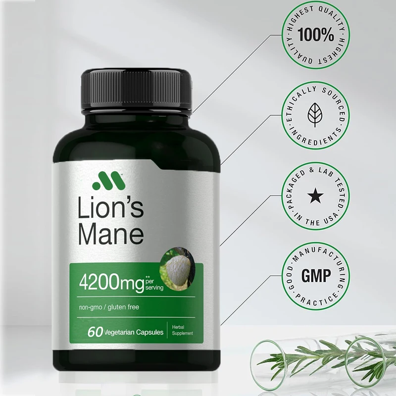 Lion mane mushroom extract | 4200 milligrams | 60 capsules | vegetarian, non genetically modified, gluten free supplement