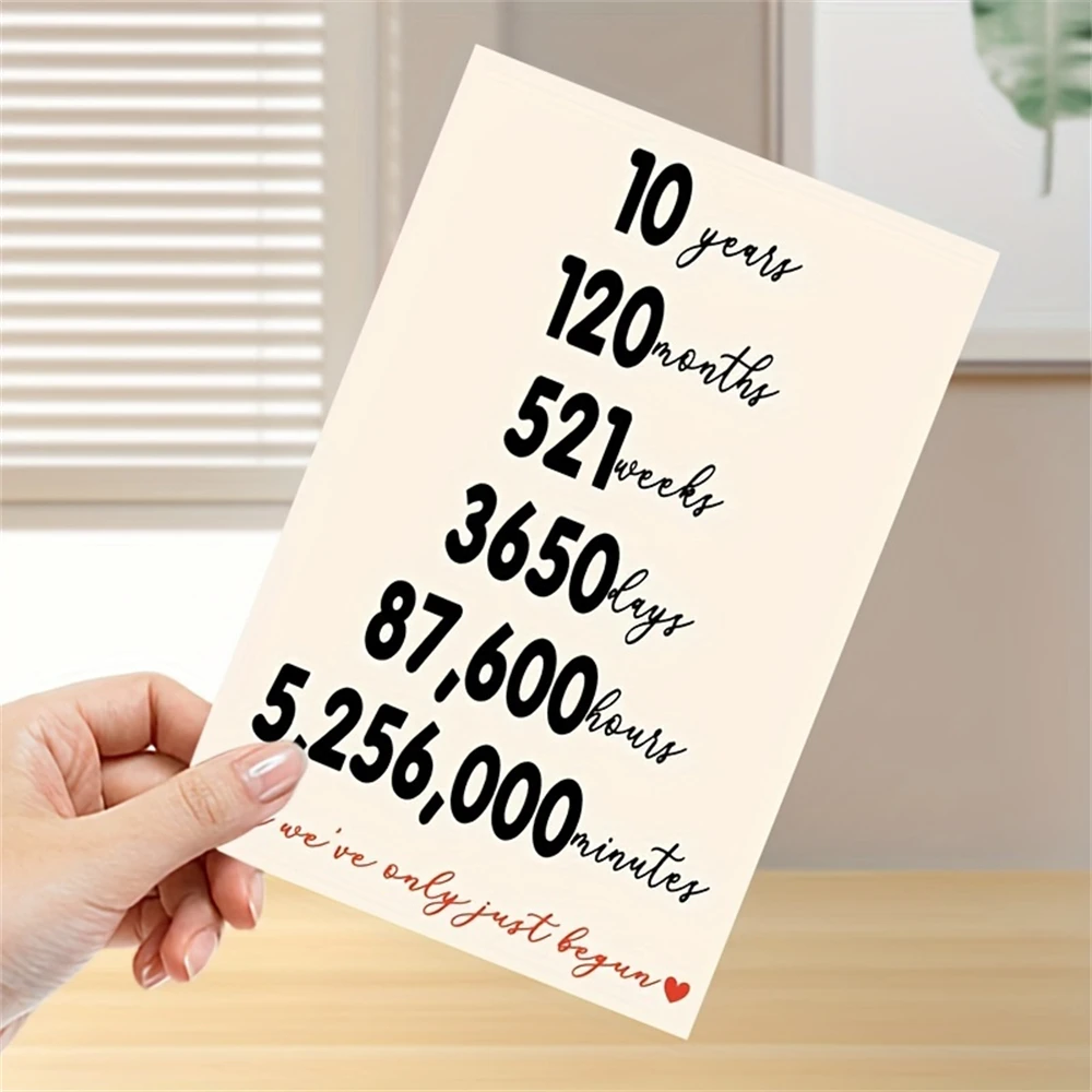 1pc,Happy Tenth Anniversary Card for Him Her, Romantic 10 Years Married Aday Gift for Husband Wife, Best Ten Years Together Gift