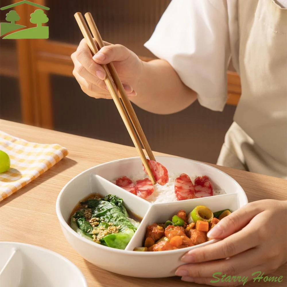 3 Compartments Grid-shaped Dinner Plate White Ceramic Snack Serving Platter Large Capacity Microwave Safe Ceramic Salad Plate
