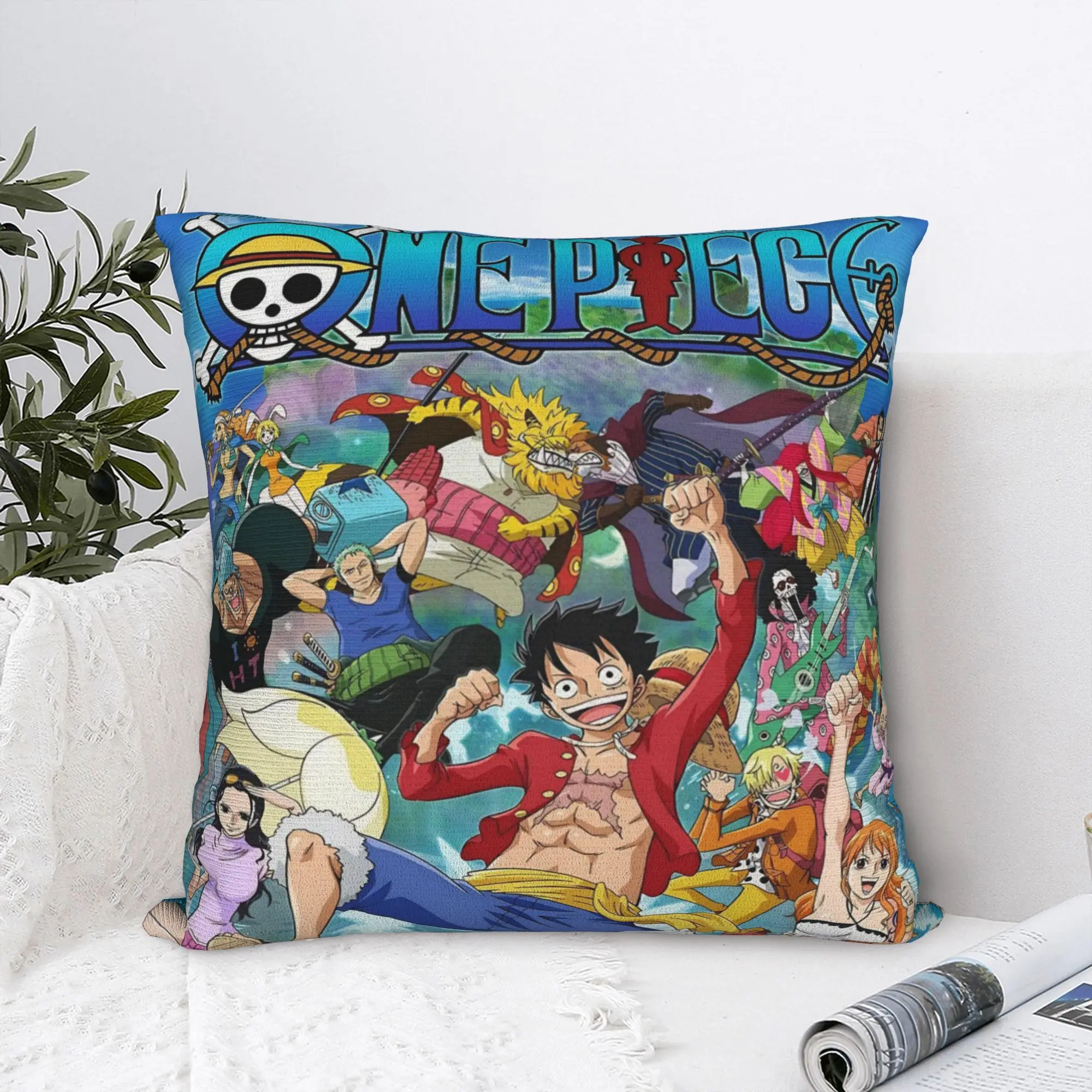 

Luffy Anime Pillowcase Polyester Cushion Cover Decoration Anime Manga Throw Pillow Case Cover Home Square 45X45cm