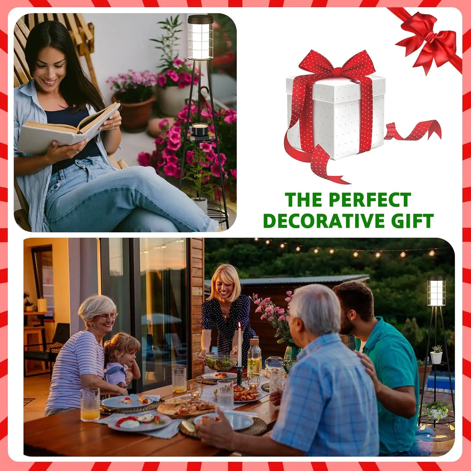 Lampada da terra solare per decorazioni per patio esterno con supporto per piante Luci solari impermeabili per mensola per fiori per portico da giardino