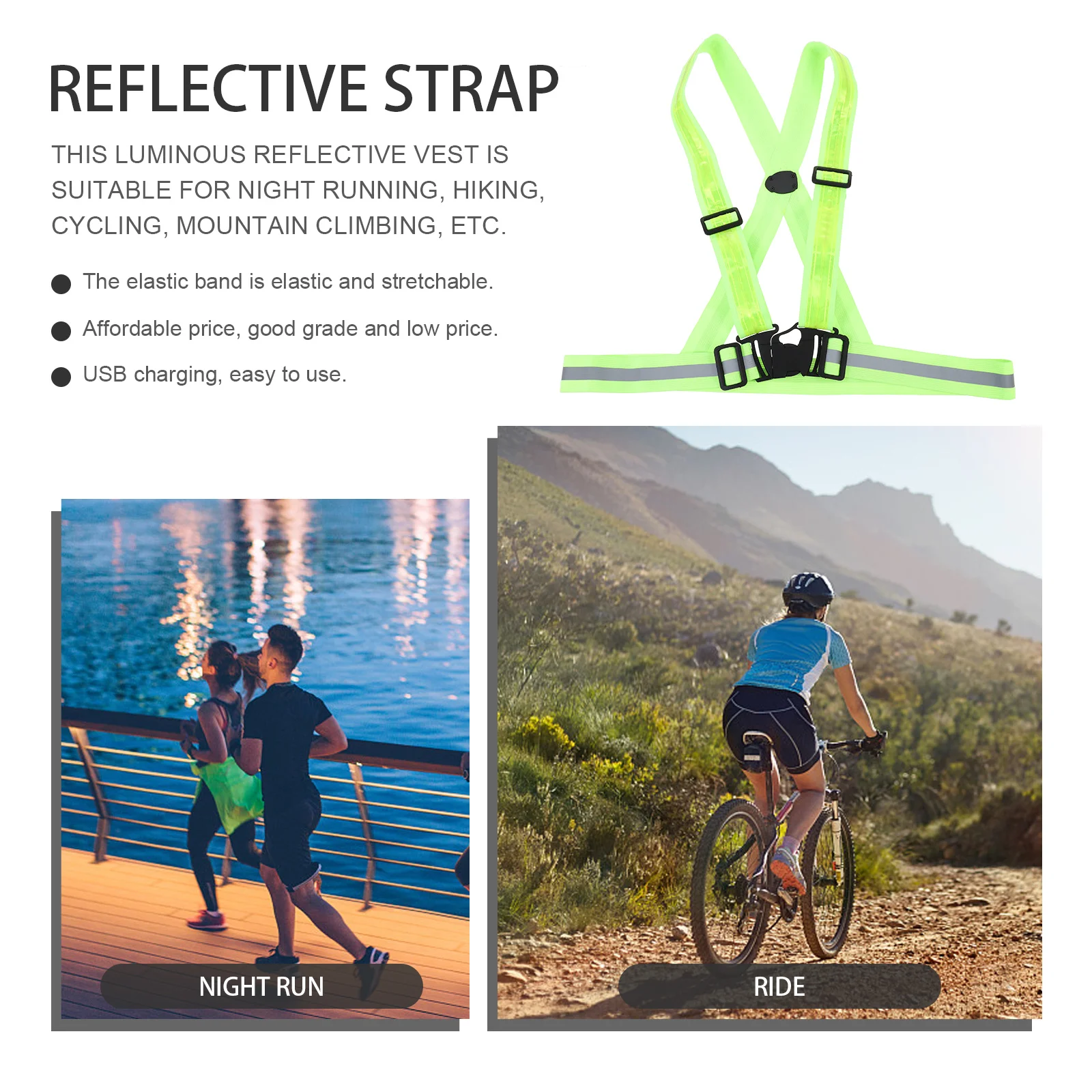 

1Set LED Reflective Vest Adjustable Glowing Safety Strap Outdoor Running Hiking High Visibility Belt