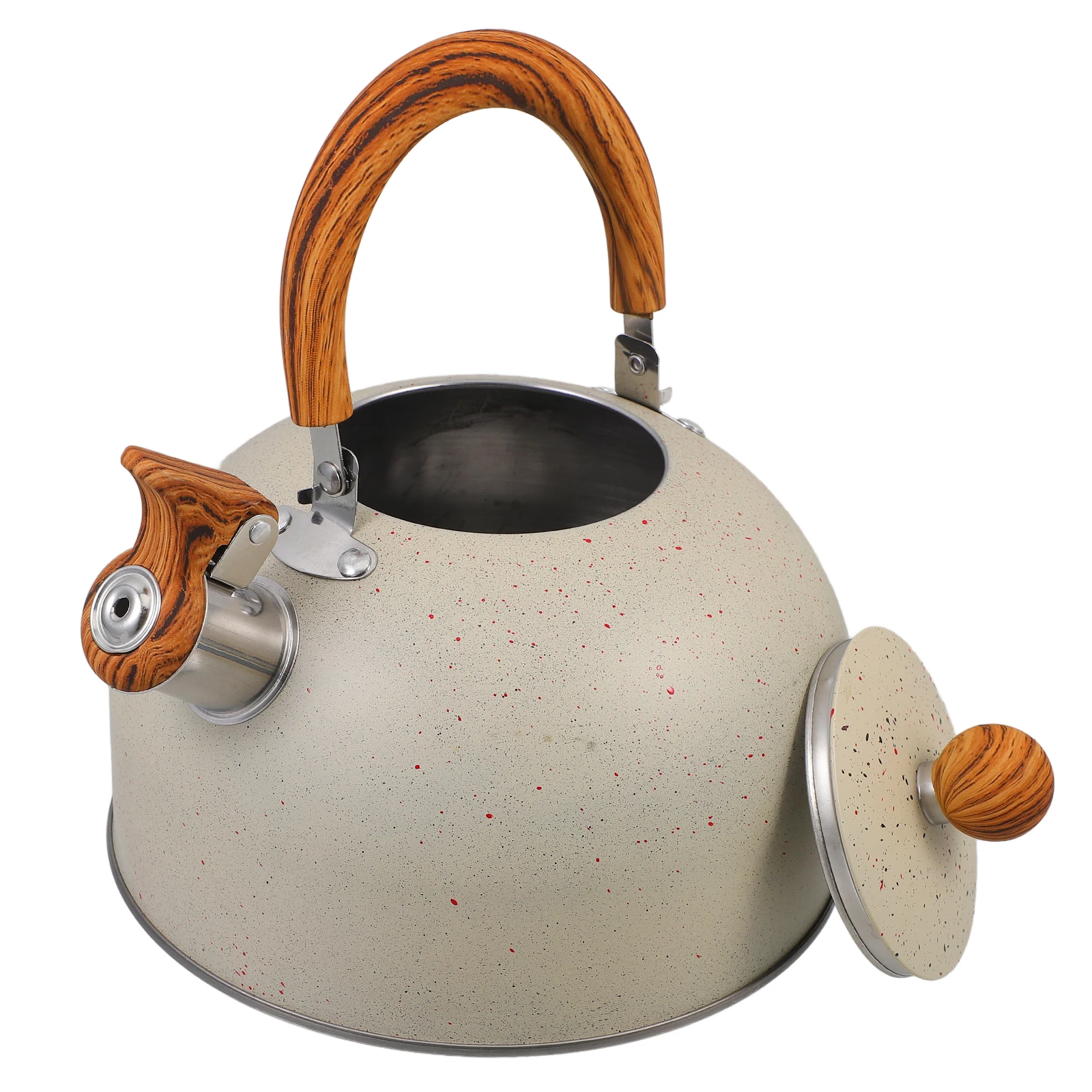 

Stainless Steel Whistling Kettle Boiling Water Pot Wooden Handle Heat Resistant Portable For Home Kitchen Gas Stove Tea Boiler
