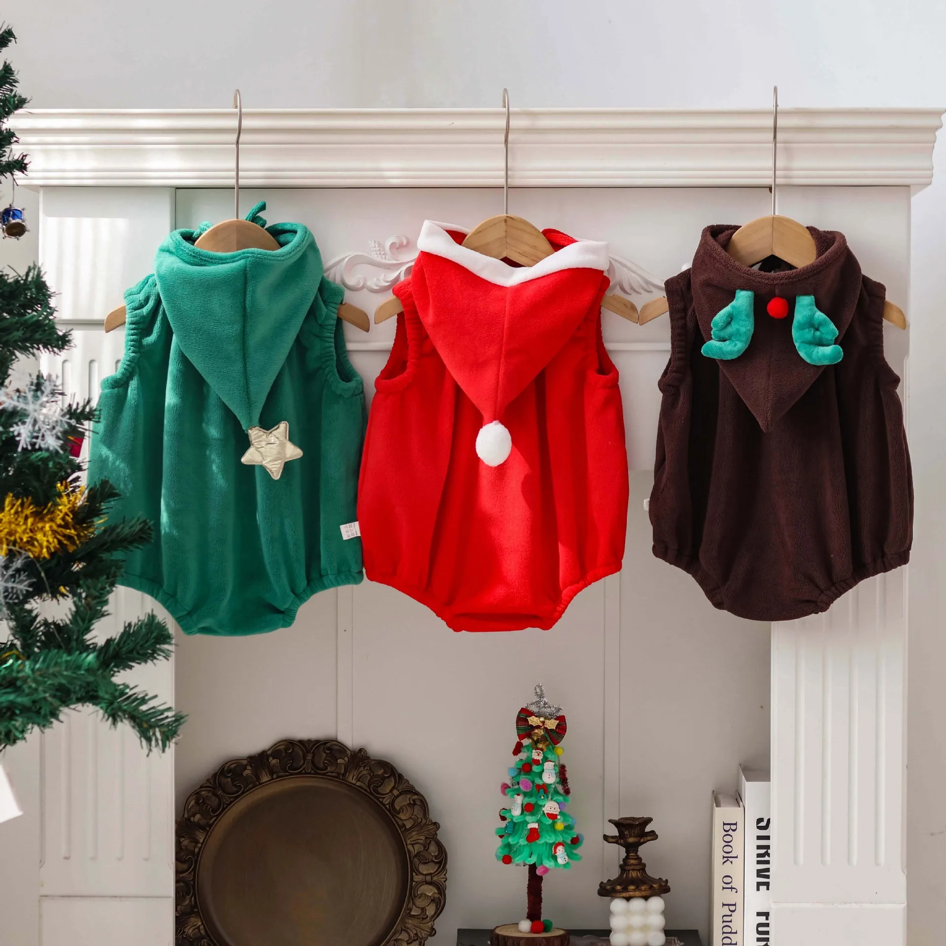 Weihnachten niedlichen Elf Party Neugeborenen Kleidung Hut 2 Stück bequem und weich 0-24m Jungen Mädchen Frühling Herbst Weihnachten Baby Overall – Detail 4