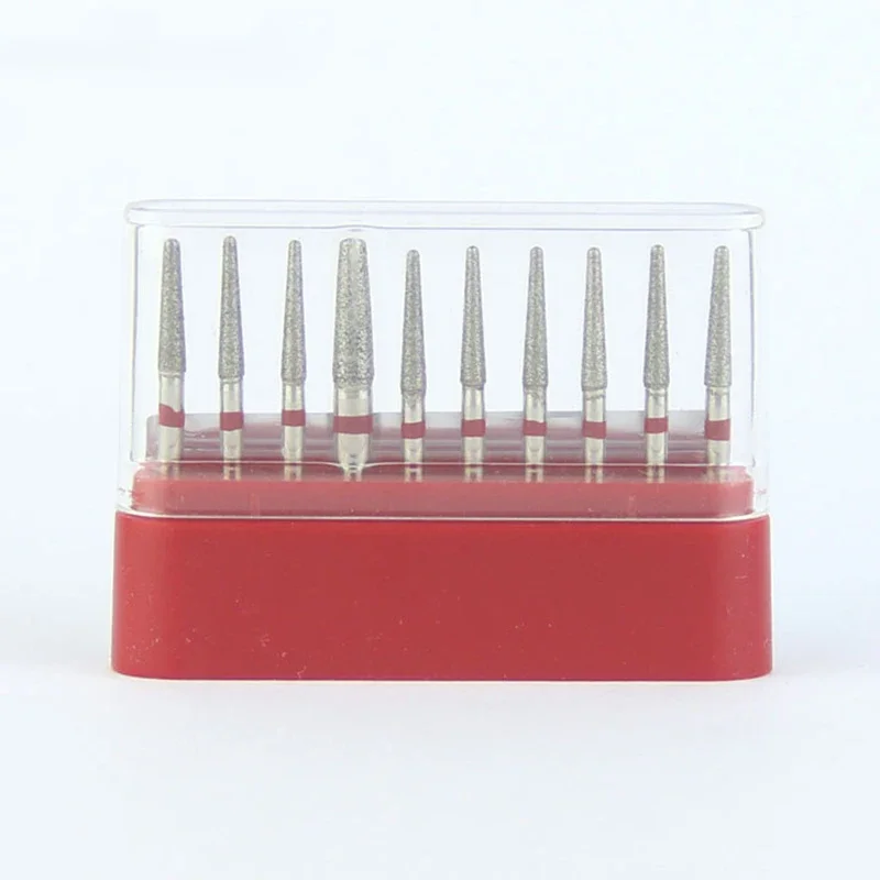 LODDEN-productos de laboratorio Dental, fresa de diamante TR-13F FG de alta velocidad 1,8 (0,9)/9,0 22,0mm, herramienta de dentista de precisión media fina roja, 10 unids/lote por caja