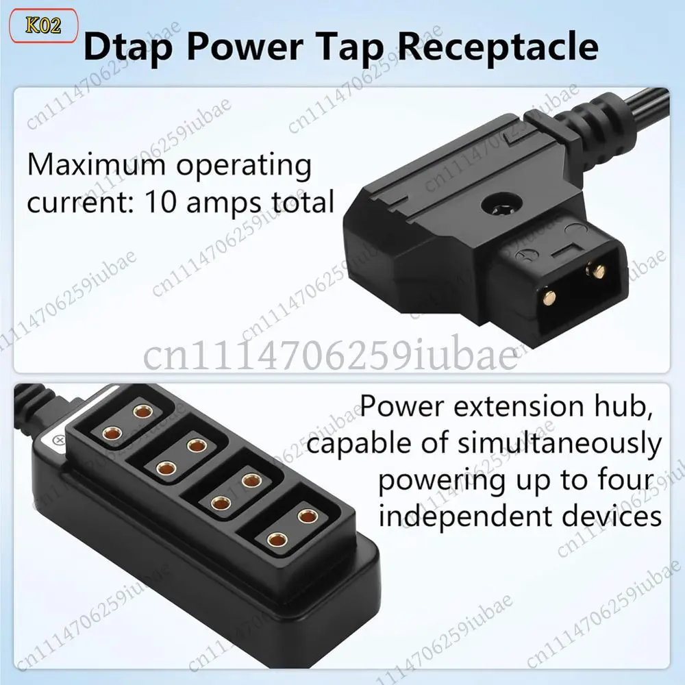 DTC6 D-TAP Splitter Cable, 1 Male to 4 Female Hub Power Cord, Adapter for V Lock Camera Battery