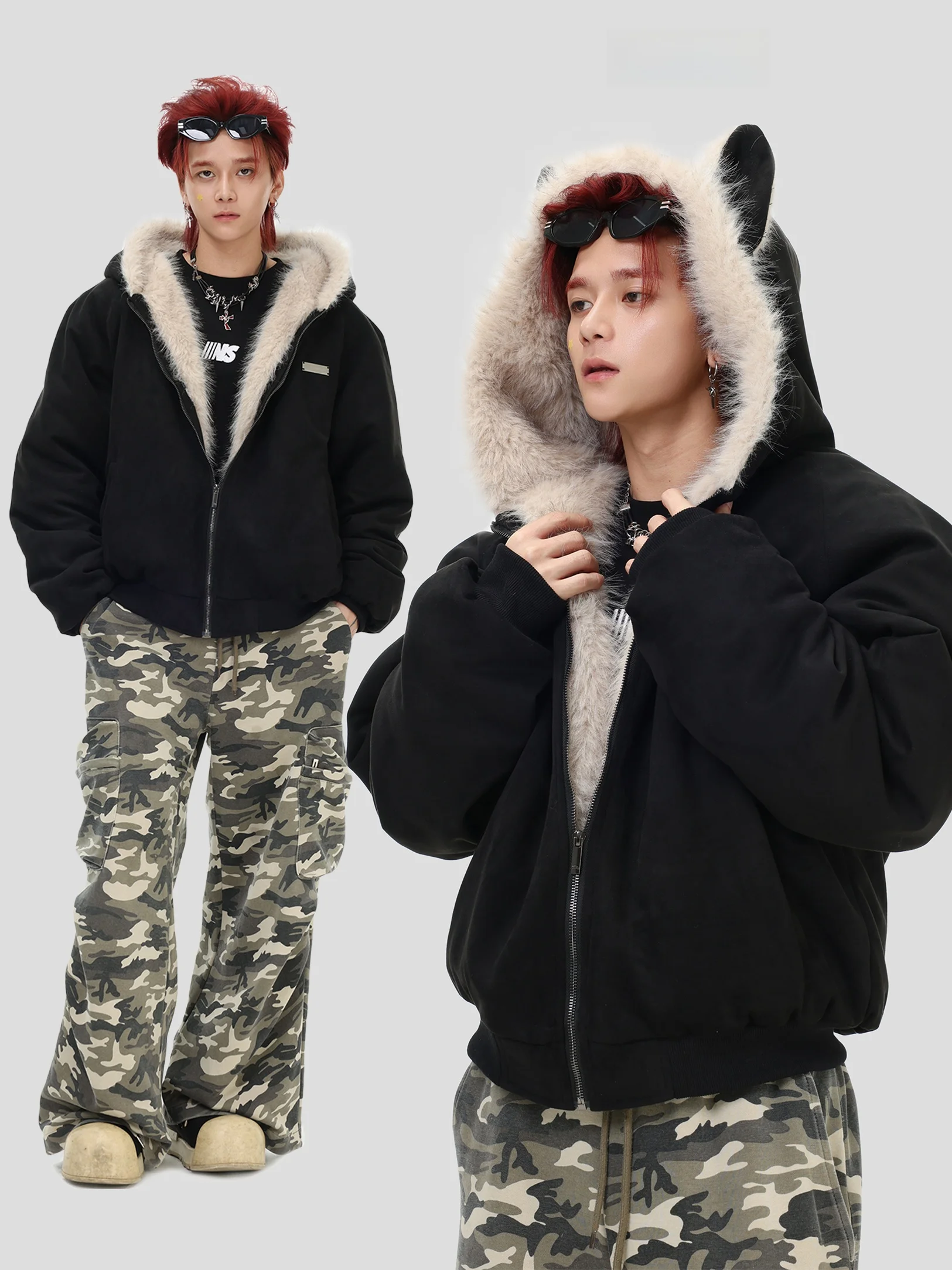 

Inskr American Sle Suede Collar Jaet Thiened Cotton Mountain Eagle Loose Men's Outerwear Warmth Casual Long Sve