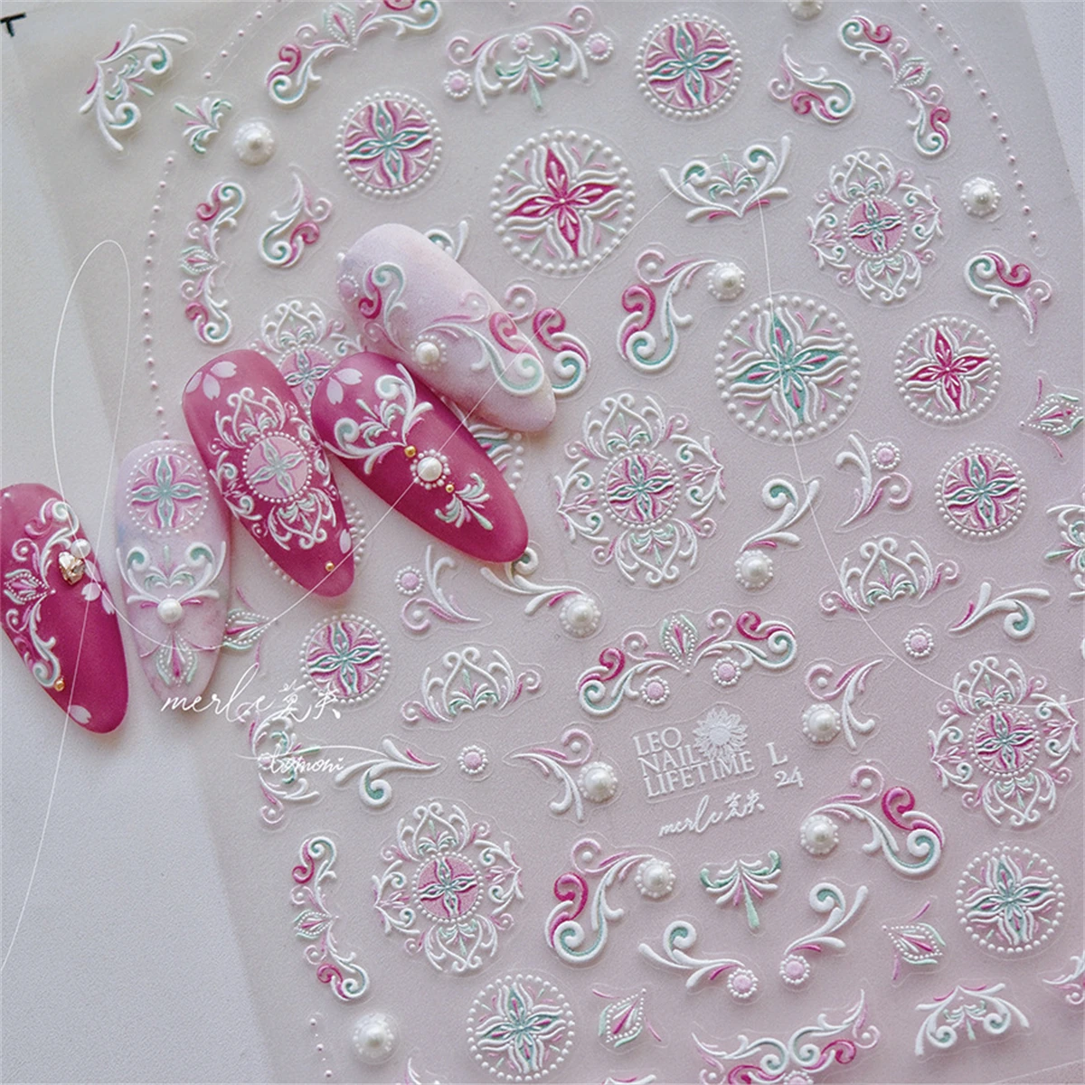 1pcs 5D Pink White Pattern Nail Art Stickers White Hollow Winter Snow Nail Decorations Decals DIY Manicure Supplies Accessories