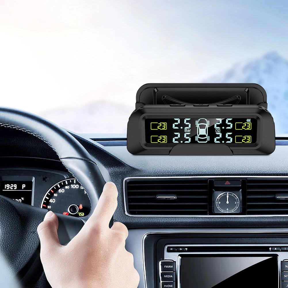 Tire Pressure Monitoring System with 4 Sensors USB/Solar TPMS Tire Pressure Monitor System for Car SUV Sedan