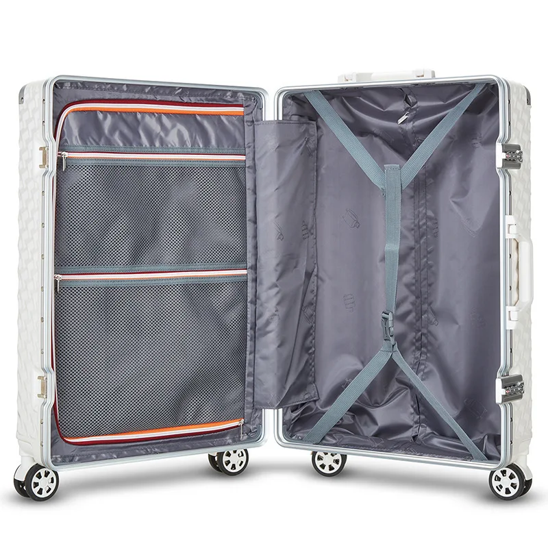 High quality aluminum frame trolley suitcase,trolley luggage case,carry on suitcase on wheels,Business Silver rolling luggage