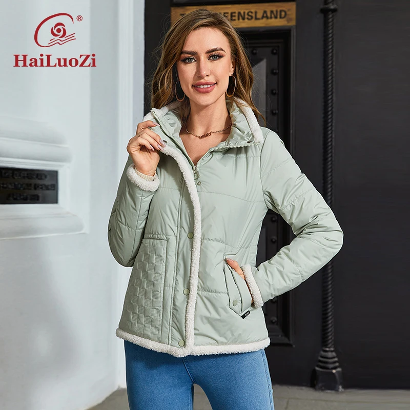 HaiLuoZi 2023 New Autumn Women‘s Coat High-quality Short Female Outwear Hooded Zipper Stylish Furred-edge Jacket  Women 3320