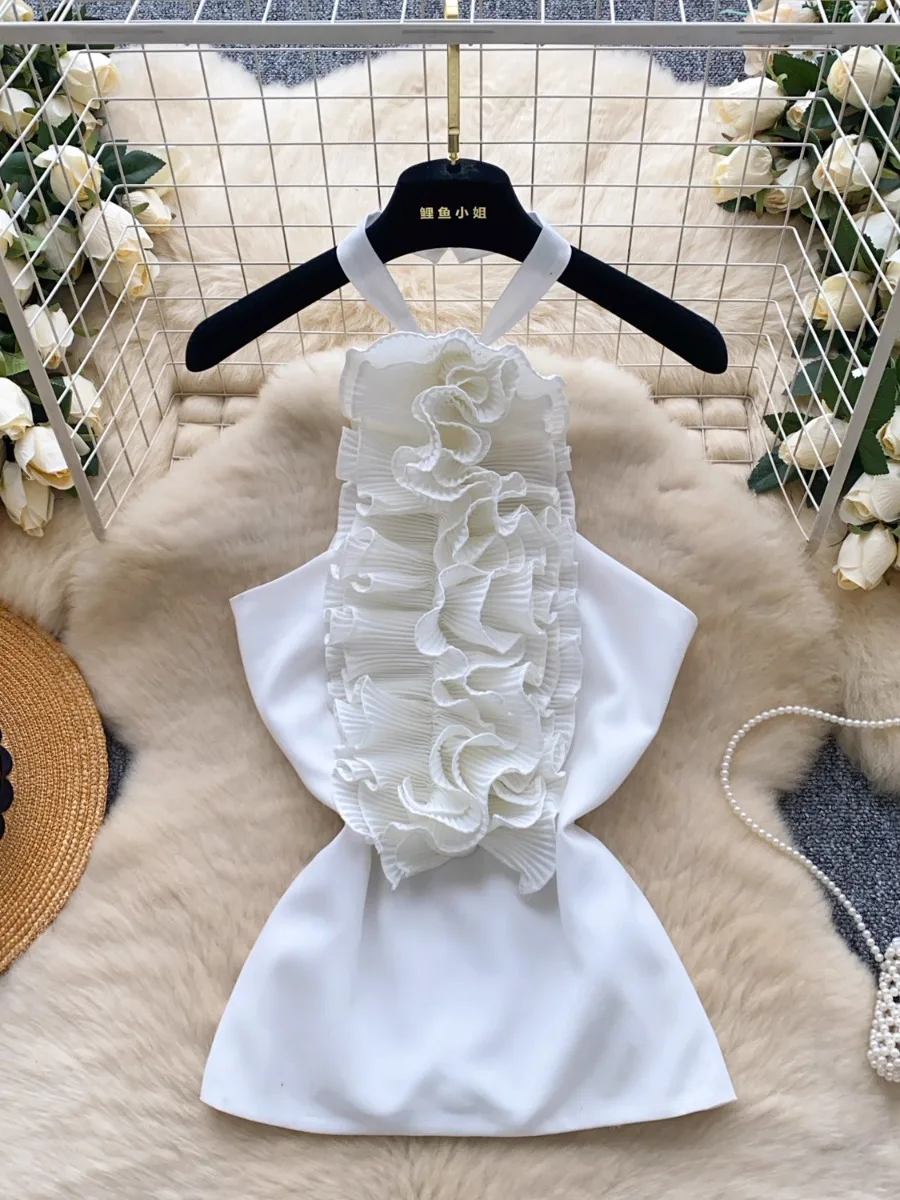 

Foamlina Hight Street модный 3D кружевной жилет с лямкой на шее, винтажный эстетический топ с лямкой на шее и открытой спиной, облегающий топ на бретелях Y2K