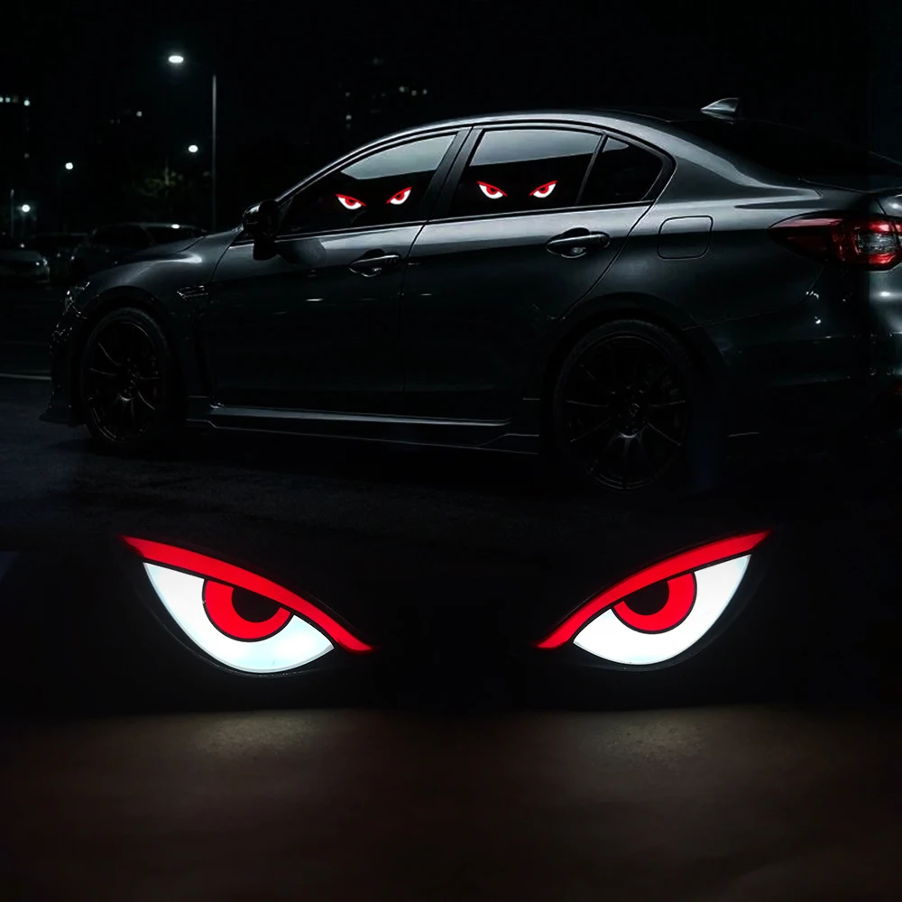 Solar Powered Car windows, Devil's Eye Driving Warning Flash LED Ambient Light, Windshield LED Devil's Eye Car Light Accessories