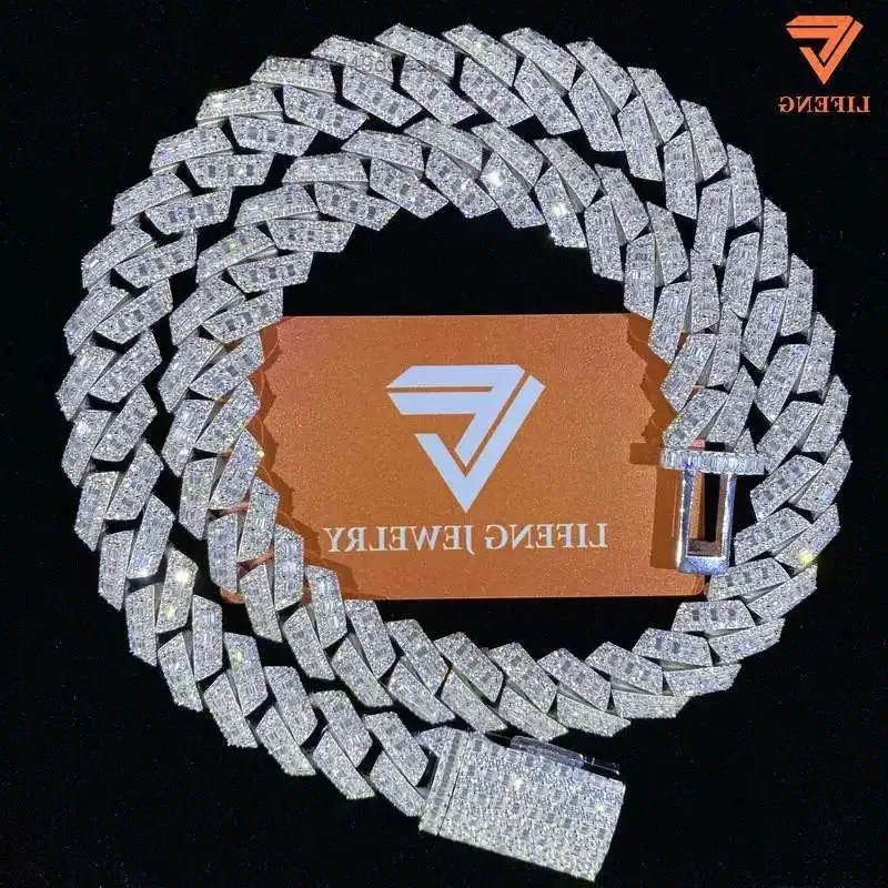 

Deluxe Miami Cuban Link Chain Men 18mm Baguette White Gold Moissanite Solid 925 Silver Hip Hop Style Iced Rapper Diamond Main