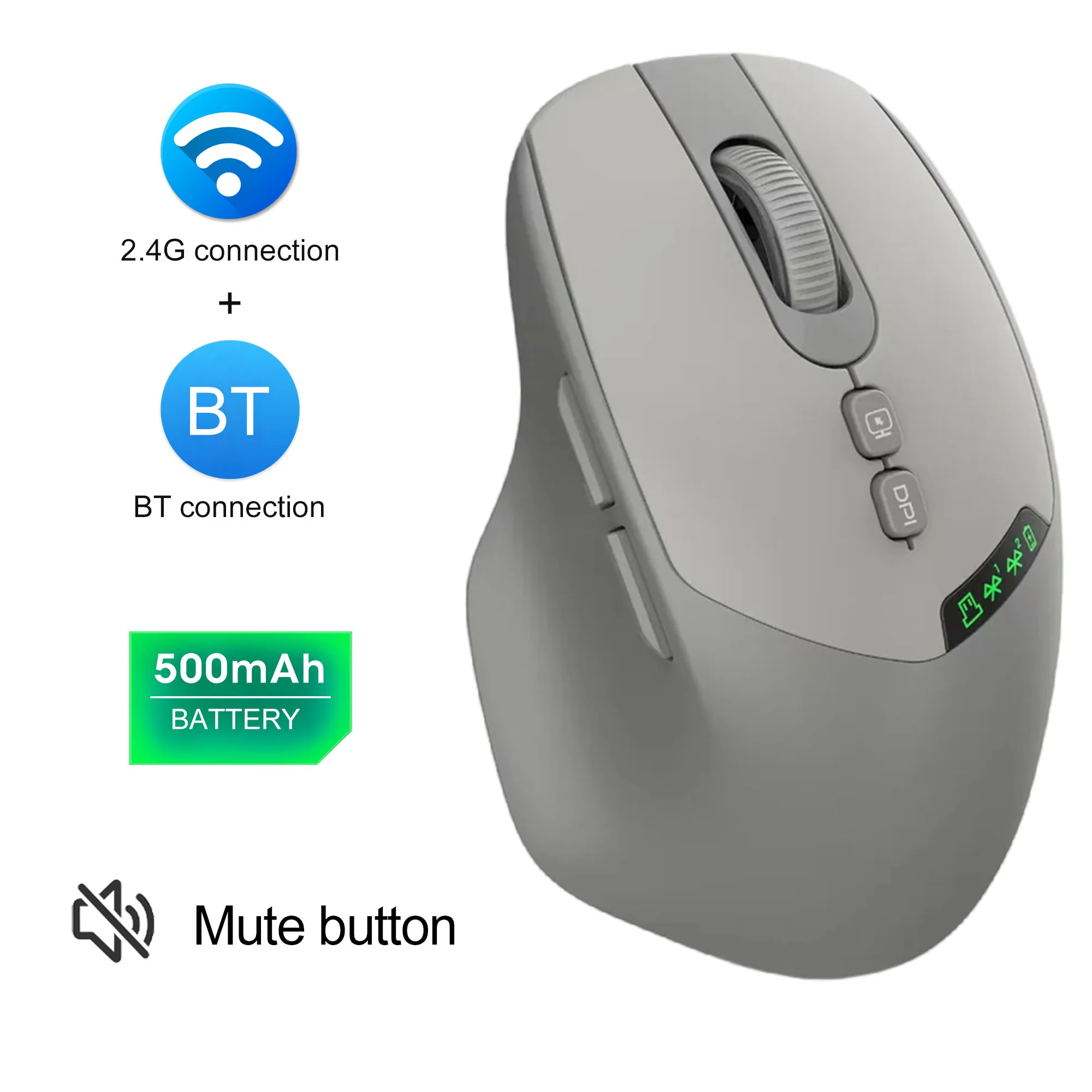 

Wireless Bluetooth Mouse Digital Screen Display Silent 500mAh Rechargeable 7-button Office Universal Mouse