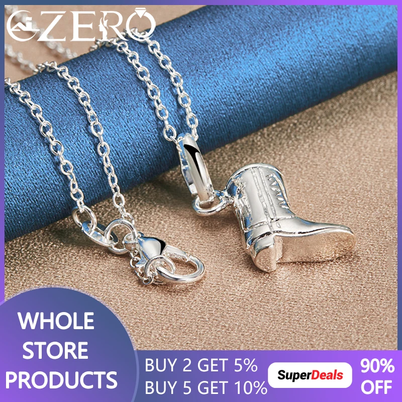 ALIZERO 925 Sterling Silver 40-75cm Chain Cowboy Shoes Boots Pendant Necklace For Women Man Wedding Party Fashion Jewelry Gift