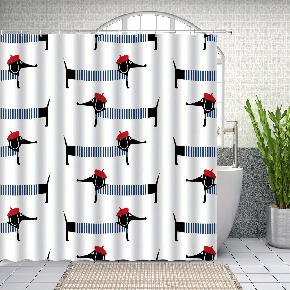 Modern and simple playful Dachshund Shower Curtain Washable Dirt-Resistant Shower Head waterproof Polyester Bath Curtain