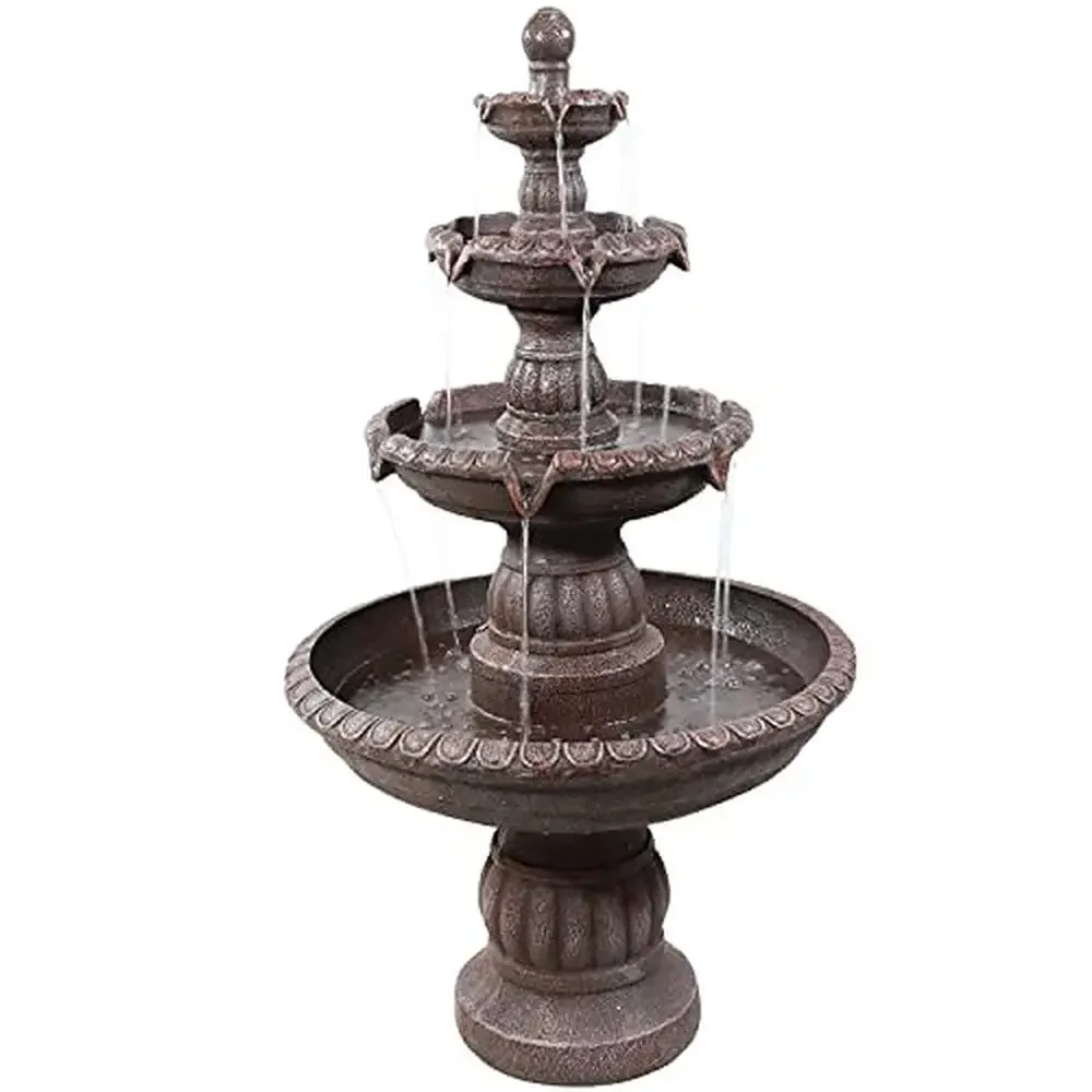 

4-Tiered Outdoor Water Fountain Fiberglass Resin Electric Pump Weather Resistant Light Brown 27x27x49"H 42lbs