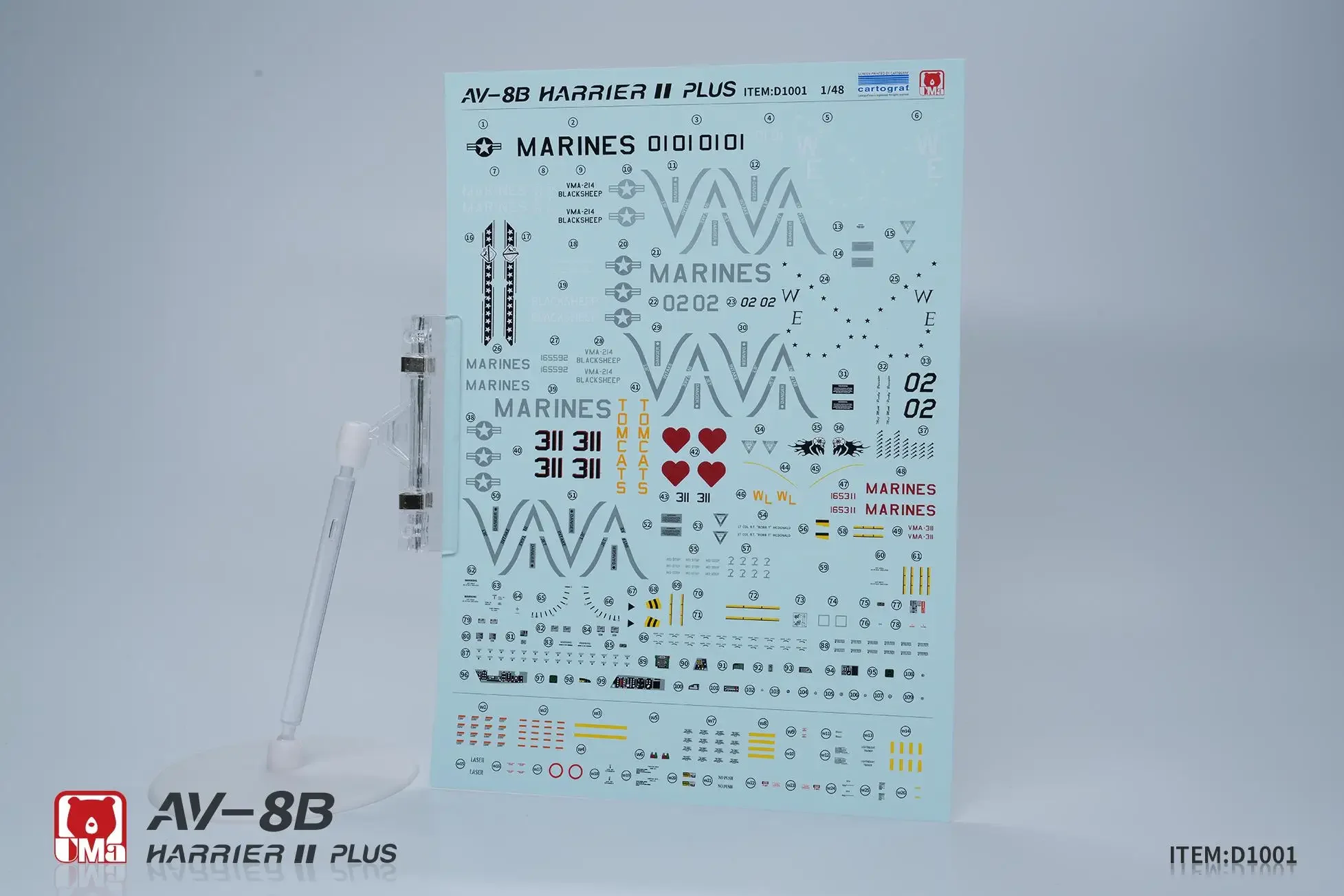 US D1001 AV-8B Harrier II Plus เครื่องบินโจมตีรุ่น Kit UMa รุ่น 1/48 Scale