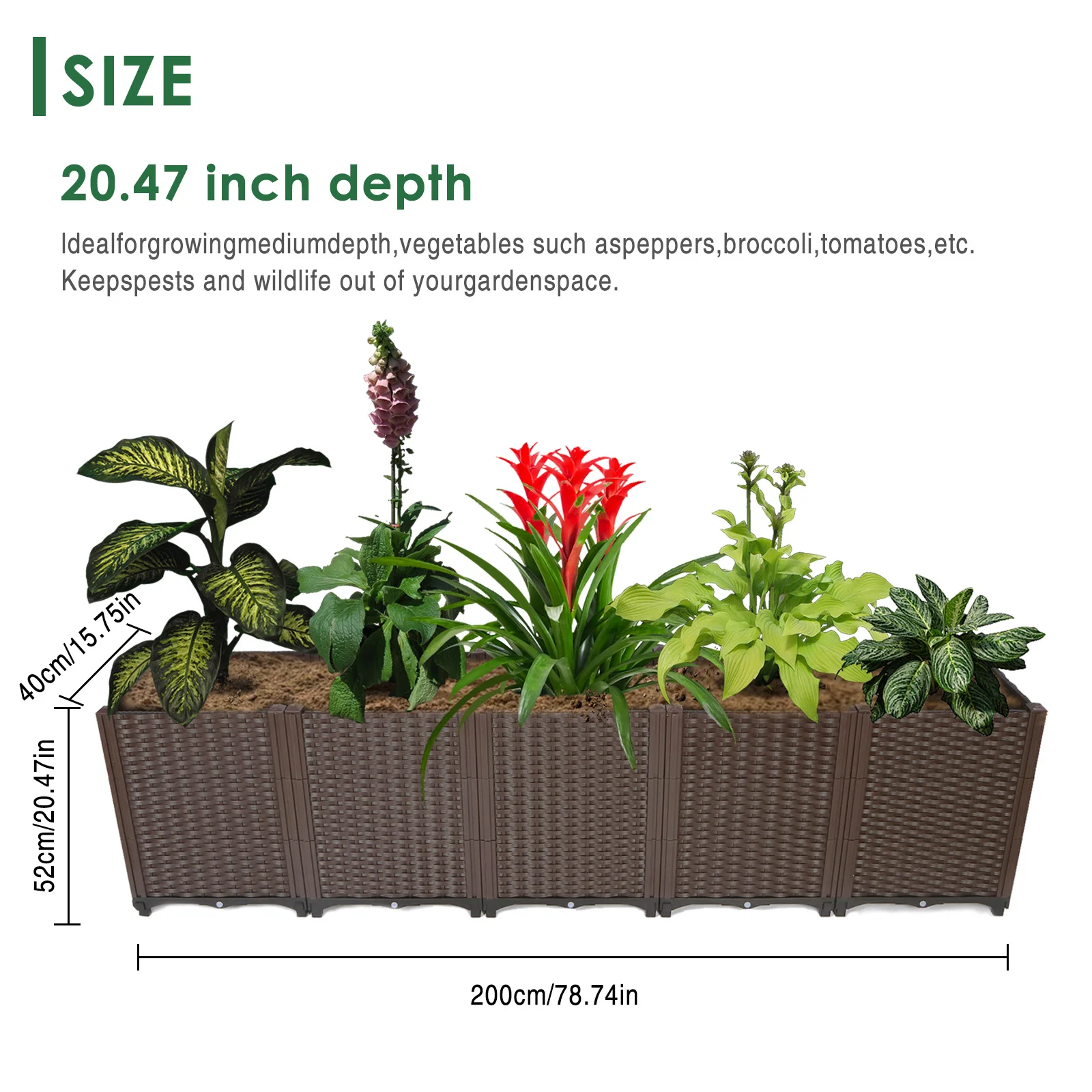 

79x16x20 Inch Rectangular Garden Planters Raised Patio Planter Box for Growing Flowers Vegetables