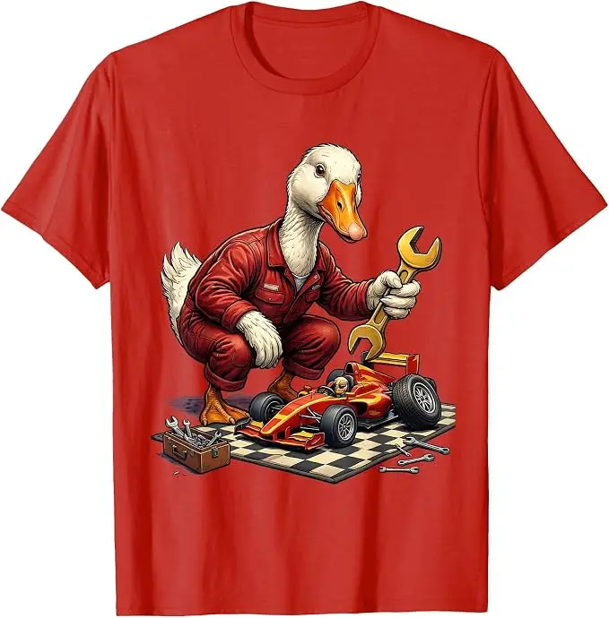 Silly Goose Race Car Pit Stop Grafik-T-Shirt Y2k Silly Goose Art Herrenbekleidung Ausgefallener Humor Racing Mechanic Neuheitsbekleidung – Detail 8