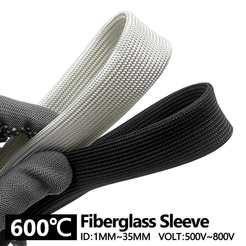 ID 1mm - 30mm Braided Fiberglass Sleeve 600 Deg.C High Temperature Fiberglass Sleeving Heat Shield Sleeve Chemical Glass Fiber
