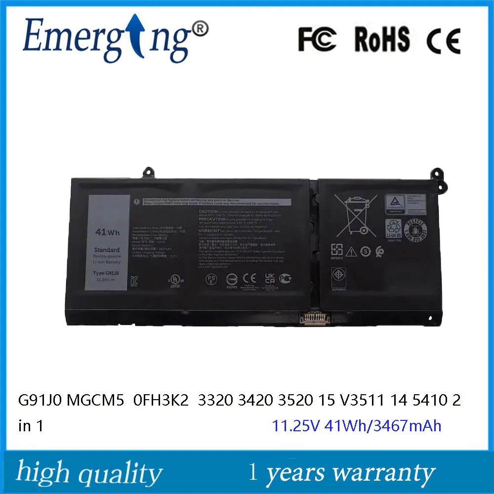 

11.25V 41Wh G91J0 Laptop Battery for Dell Latitude 3320 3420 3520 Vostro 3511 Inspiron 15 3511 3515 3520 14 5410 2 in 1