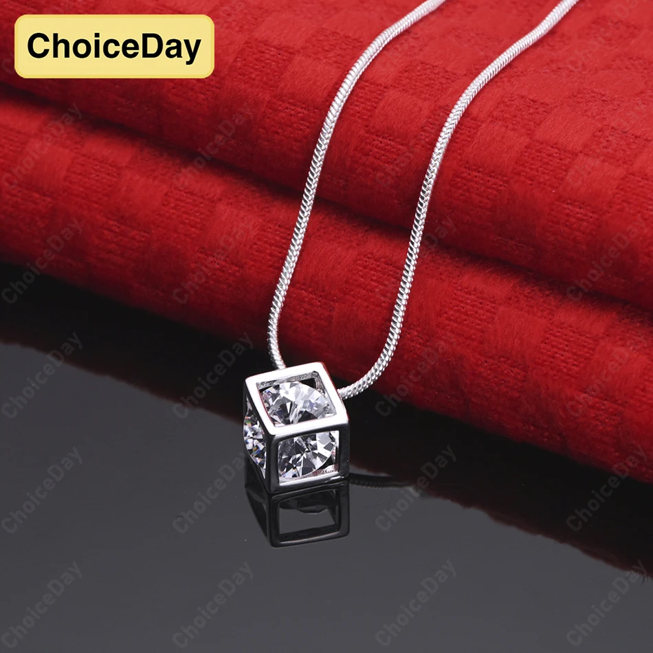 

ChoiceDay Fashion 925 Sterling Silver Delicate Square Zirconia Pendant Necklace Women's Jewelry Party Accessories