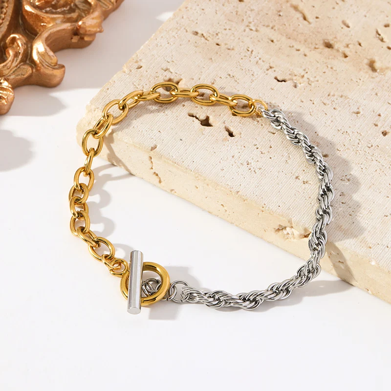 EILIECK 316L Edelstahl Metall 2-Farben-Ketten-Halsketten-Armband-Set für Damen Neue Mode Wasserbeständiges Schmuckset Geschenk – Detail 16