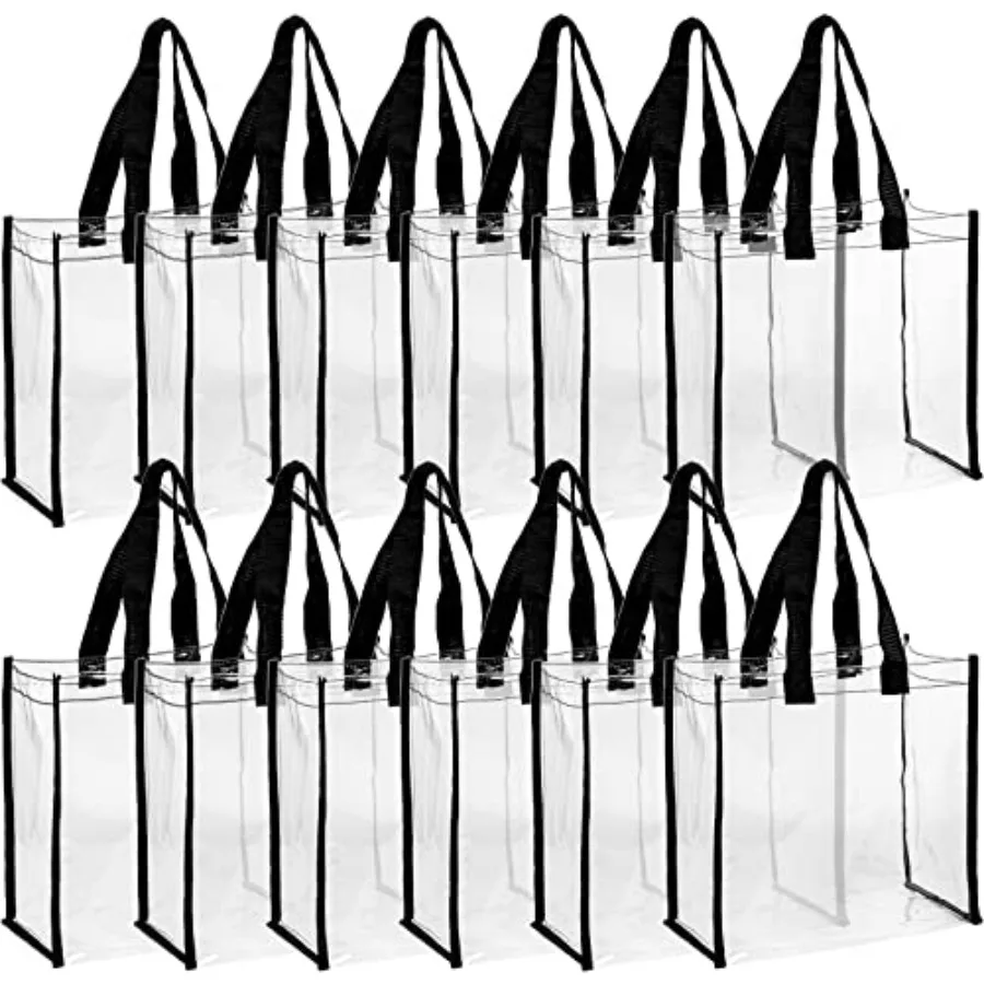 

12 Pack Clear Tote Bags Stadium Approved, Transparent PVC Shoulder Handbag for Women, Clear See Through Plastic Tote Bags with