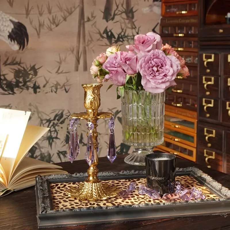 Space, Crystal Love, Streamer Symphony Series Brass Crystal Vintage Style Candlestick